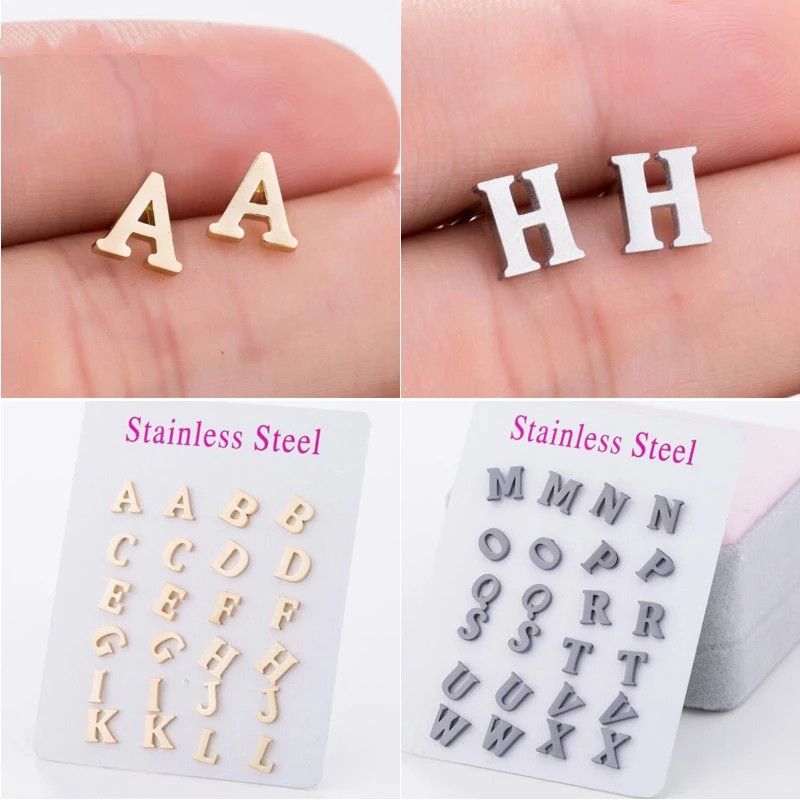 A-Z Alphabet boucles d'oreilles en acier inoxydable lettre initiale boucles d'oreilles pour femmes filles enfants personnaliser bijoux de tous le