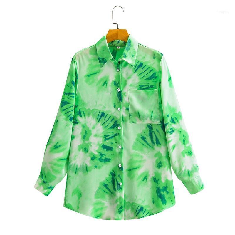 

Vintage Printed Blouse Women Long Sleeve Casual Shirt Turn Down Collar Plus Size Office Tops For Ladies Blusas Women's Blouses & Shirts, Green