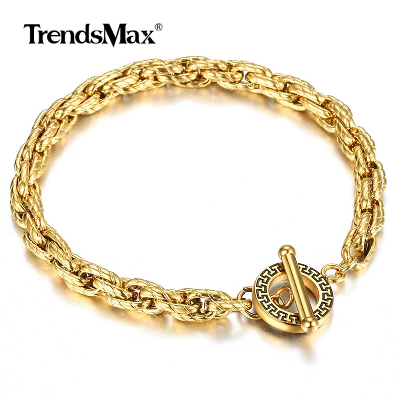 

6mm Gold Filled Stainless Steel Bracelet For Men Women Twisted Cable Link Chain Toggle Unique Design Drop Jewelry TBS012 220716