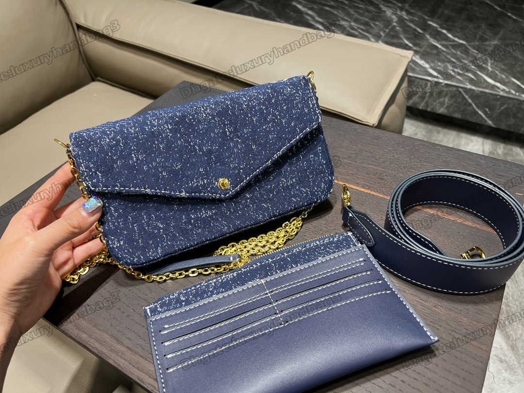 

Denim Pochette Chain Shoulder Bag Designer Womens Handbag 3 in 1 Handle Bags CrossBody Flap Pouch Zipped pocket Card Holder Purse Wallet