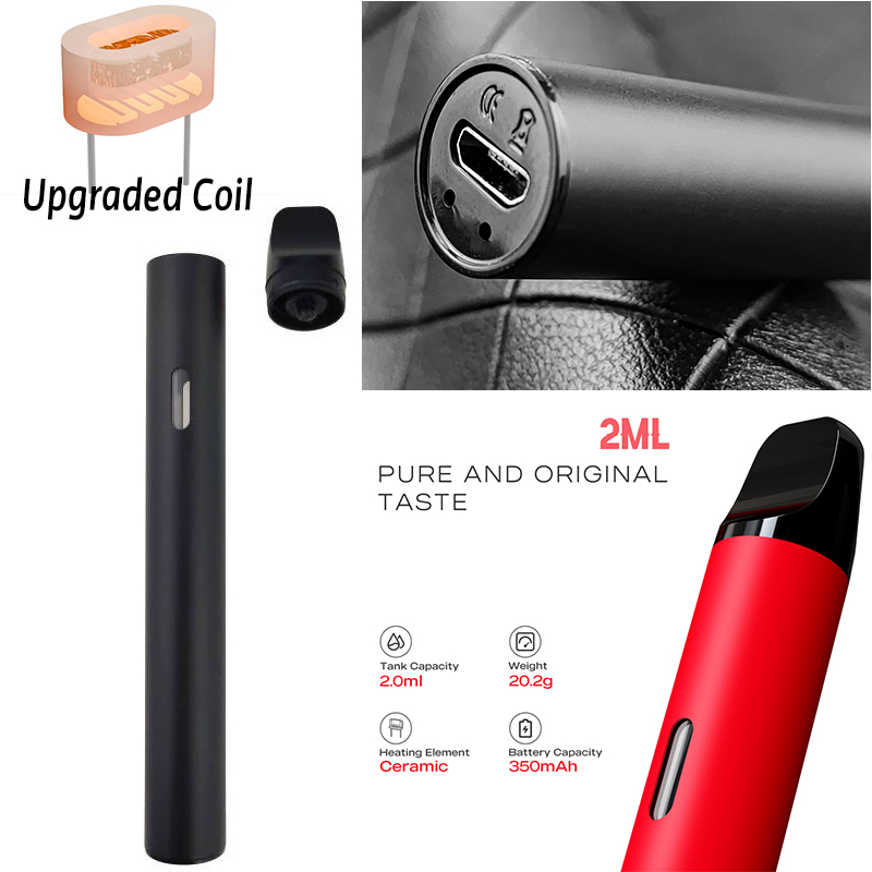 

USA Stock 2ml Disposable Vape Pen E Cigarette 350mah Rechargeable Battery Upgraded Ceramic Coil No Burning Taste
