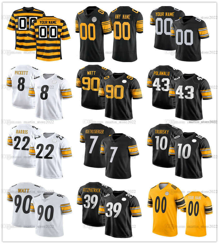 

90 T.J. Watt Jerseys Football 10 Mitch Trubisky 8 Kenny Pickett 22 Najee Harris 39 Minkah Fitzpatrick 11 Chase Claypool 88 Pat Freiermuth 18, Black