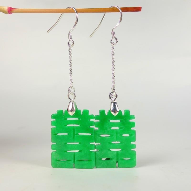 

Dangle & Chandelier Self Created 925 Silver Natural Green Jade Double Happiness Earrings Original DIY By Hand Accessories Women Gifts Jewelr