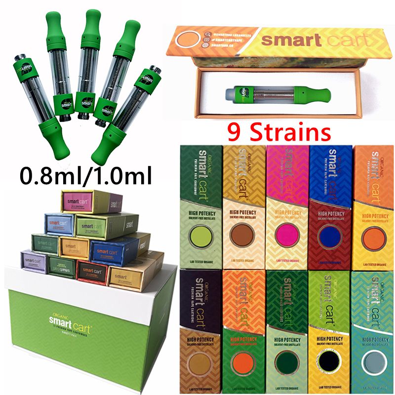 

Smart Cart Vape Cartridges Packaging Empty Atomizer Smartcarts Oil Cartridge 510 Thread Green 0.8ml 1ml Tank Ceramic Coil Atomizer Dab Pen Wax Electronic Cigarettes