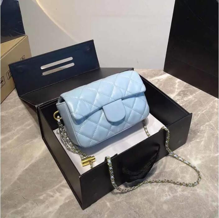 

20cm Ladies Cover Cosmetic Bags Cases Ten Color Aged Genuine Leather Classic Handbags Gold-Tone Mater Adjuster Buckle Chain Cover Mini Sh, Box