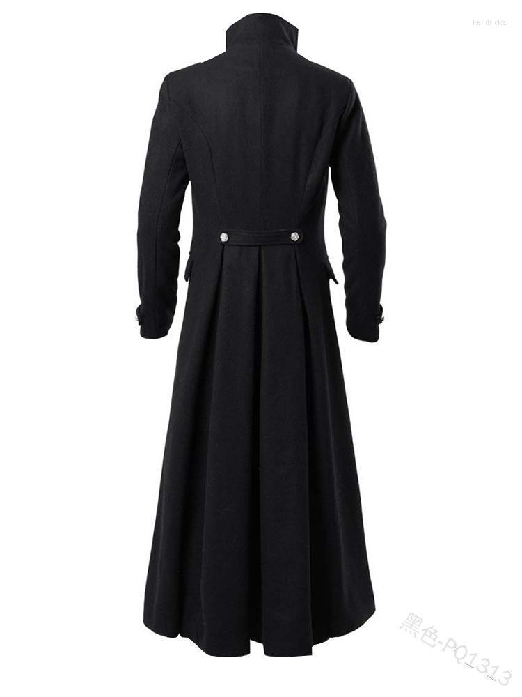 

Men's Wool & Blends Men Jacket Coat Fall And Winter Lapel Solid Color Casual Fashion Double-breasted Loose Oblique Hem Long Trench Kend22, Black