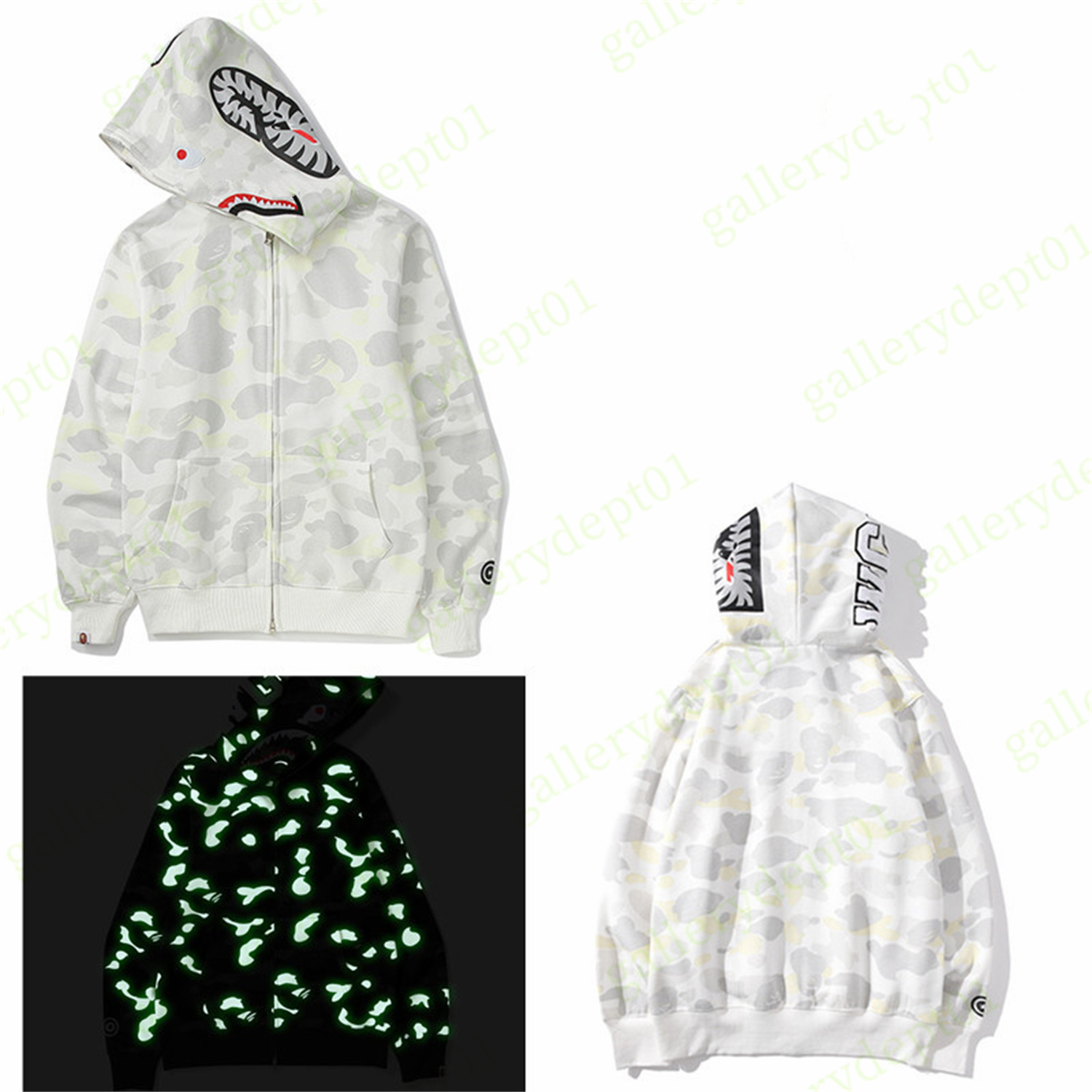 

mens hoodie mens designer hoodies shark womens zip up hoodys camouflage glow pure clothes cotton sweatshirts luminous printing apes oversized Panelled clothing B9, 1pcs button