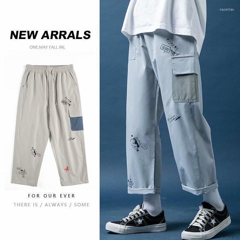 

Men' Pants Cargo With Pocket Men Casual Straight Trousers Harajuku Fashion Jogging Patchwork Hip Hop StreetwearMen' Naom22, Black