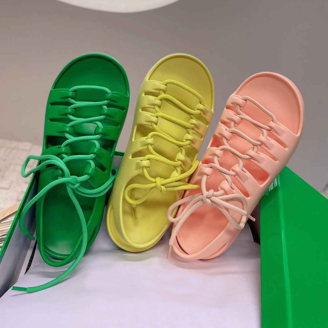 

Designer JELLY Sandals Rubber Lace-up Flat Multicolor Women Sandals Fashion Strappy Breathable Easy Simple Waterproof Non-slip Ladies Sandal Size35-40, Color 3