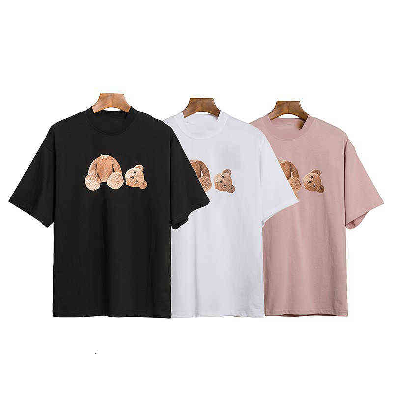 Mens 21ss Women Teddy Bear Printed T-shirts Black White Pink Tee Men Womens Palm Top Short Sleeve Tees Designer Cotton Clothes