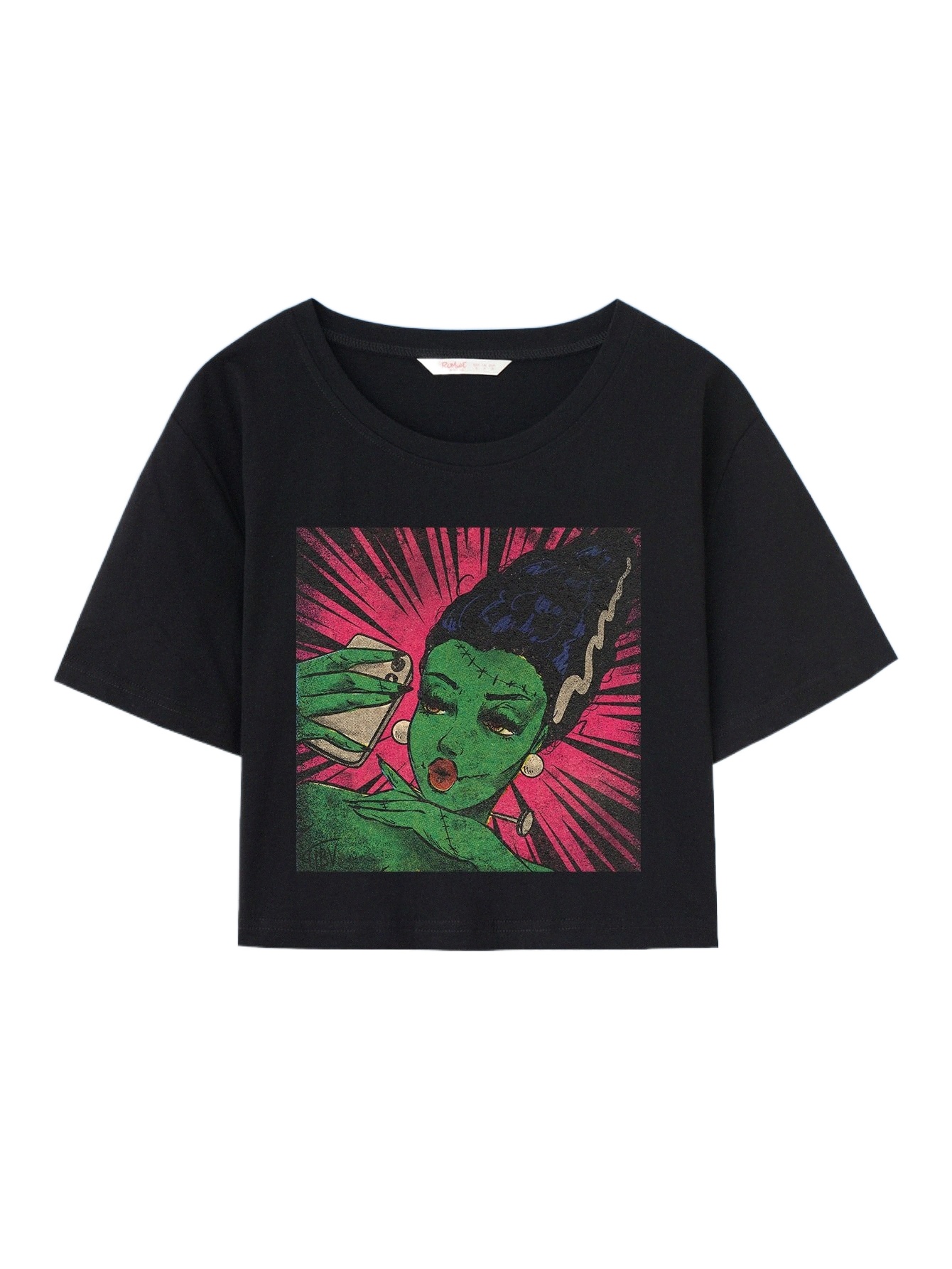 

romwe X HanButVintage Figure Graphic Boxy Tee R2YO#, Black