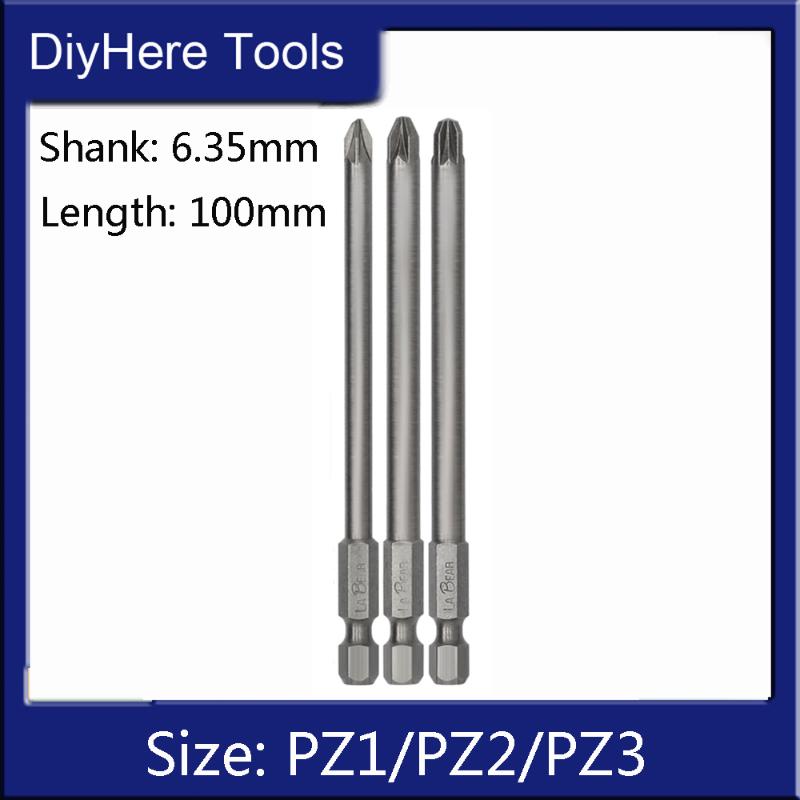 

Hand Tools 1Pc 100mm Long PZ1 PZ2 PZ3 Screwdriver Bits Magnetic Pozidriv Head 1/4" Hex Shank S2 Power Drill ToolsHand
