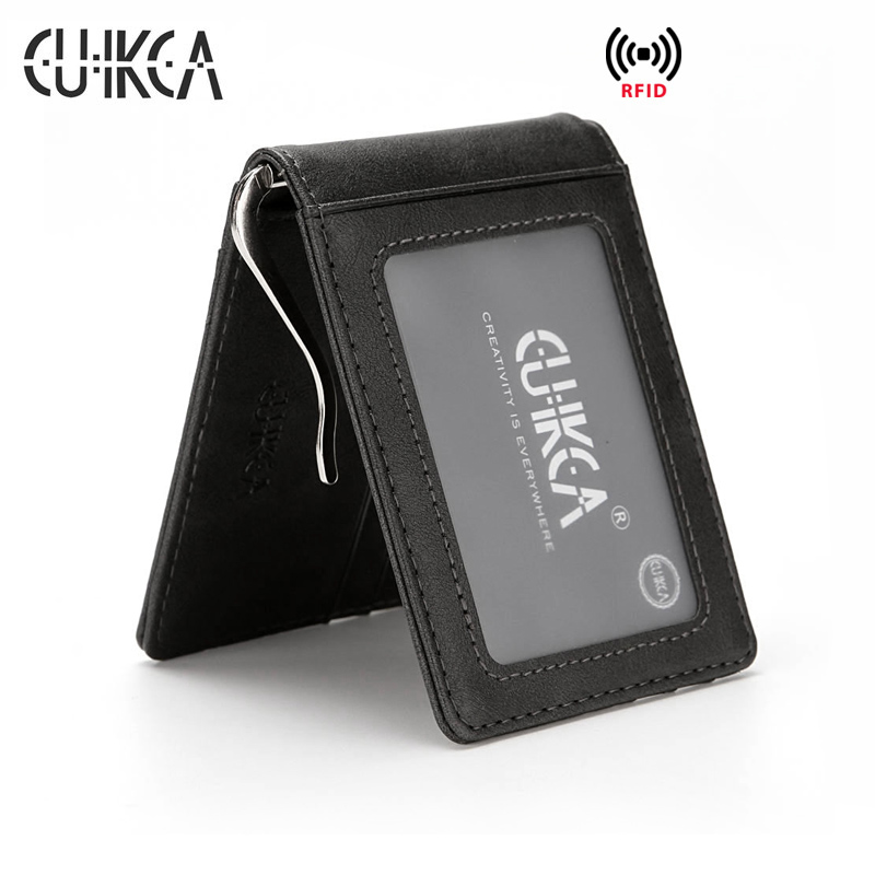 

CUIKCA Unisex Rfid Wallet Purse Money Clip Women Men Metal Clip Slim Leather Wallet Business ID Credit Card Cases Travel Wallet, Coffee