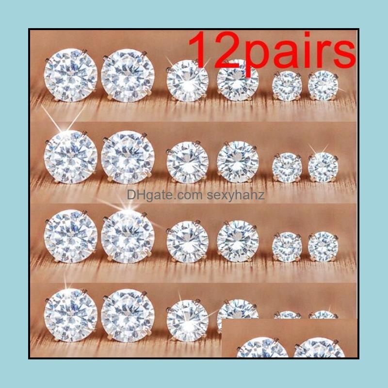 

Stud Earrings Jewelry 12Pairs/Set Sier For Women Girl Party Gift Crystal Wholesale - 0803Wh Drop Delivery 2021 Qxkvs