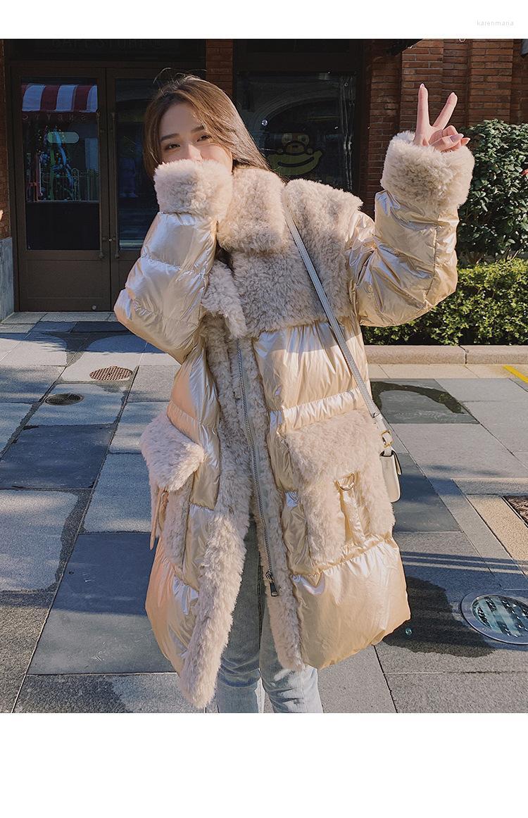 

Women' Down & Parkas Winter Fashion Glossy Short Warm Women Coat Jacket Top Champagne Lamb Wool Stitching Ladies Parka Autumn Kare22
