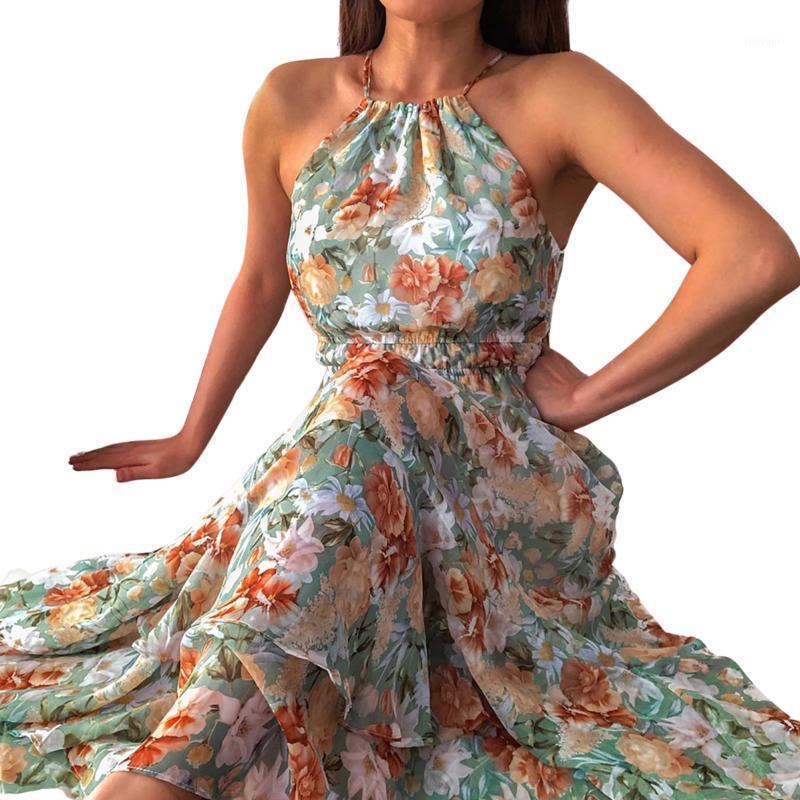 

Casual Dresses Floral Summer Long Dress Boho Sexy Halter Strapless Sundress Vacation Clothes For Women Holiday Beach