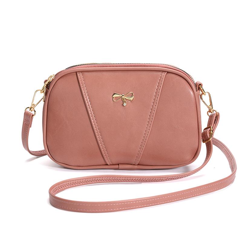

Evening Bags Bow Small Shoulder Bag Purse PU Leather Women Crossbody Double Layer Zipper Daily Ladies Messenger ClutchesEvening, Pink