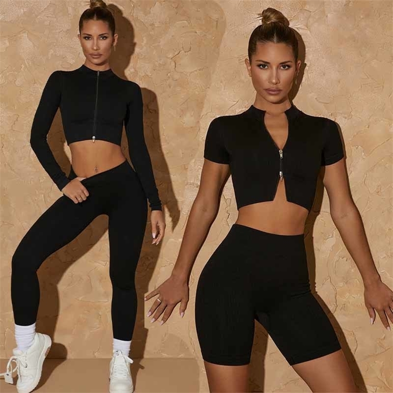 

Women Sport Clothing Gym Yoga Suit Tights High Waist Leggings Set Woman Tracksuit swear Athletic Fitness 220616, 3pcs brown set 6