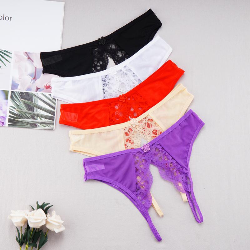 

Women's Panties Sexy Lace Transparent For Women Low Waist Open Crotch Thongs Female G Strings Lingerie UnderwearWomen's, Beige