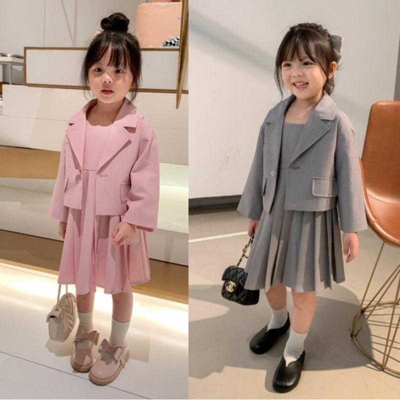 

Clothing Sets Arrival Autumn Kids Clothes Toddler Girls Long Sleeve 2 Pieces Suit Coat+Sleeveless Dress Baby, Gray