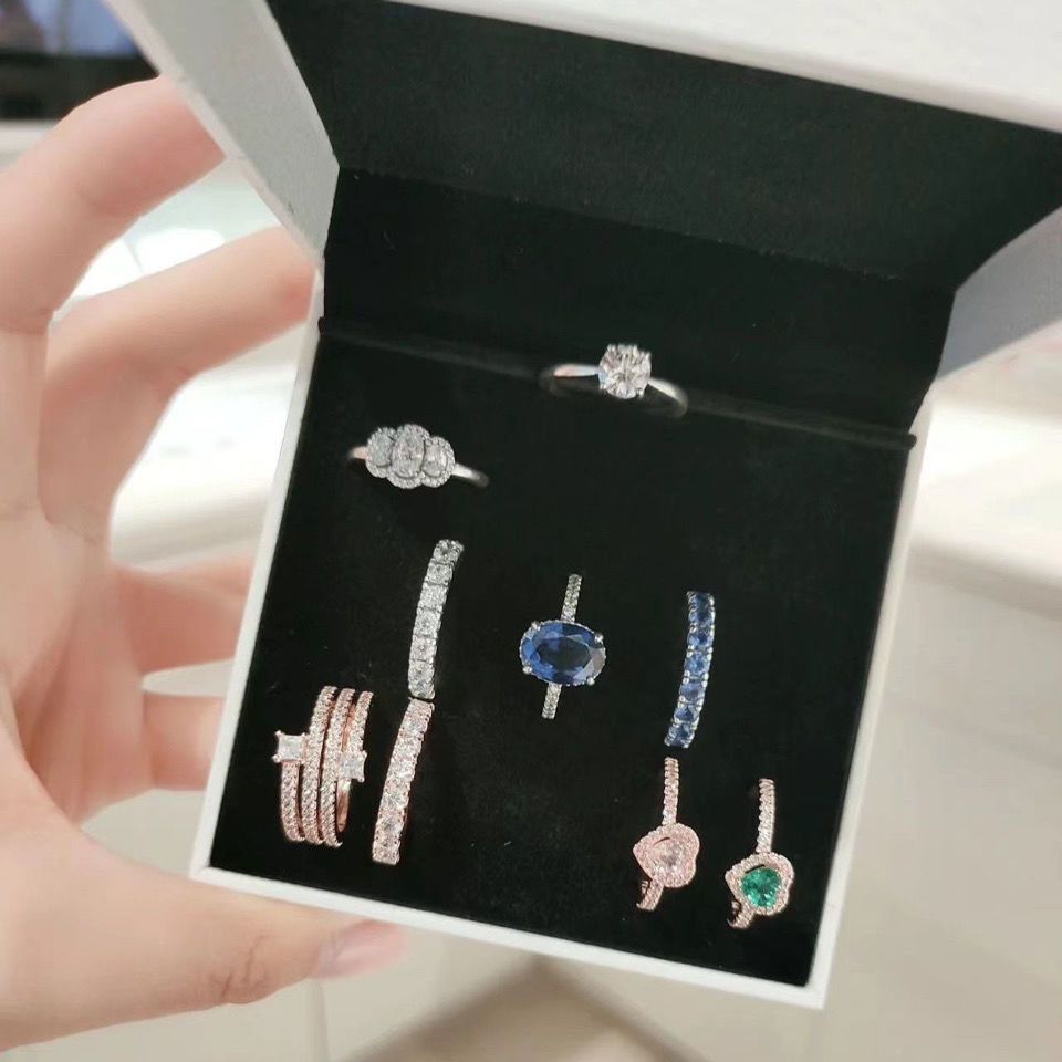 

s925 sterling silver ring female Pandora's new pink diamond shining heart of Athens blue eternal Pan ring jewelry engagement ring with original box