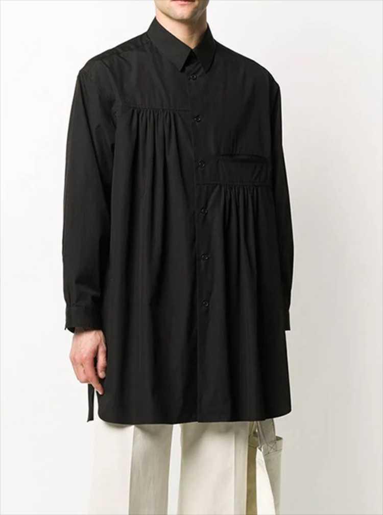 

Men' Casual Shirts Spring And Autumn Irregular Pleats Asymmetrical Design Square Slit Garment Line Super Loose Solid Color Long Sleeve Shir, Black
