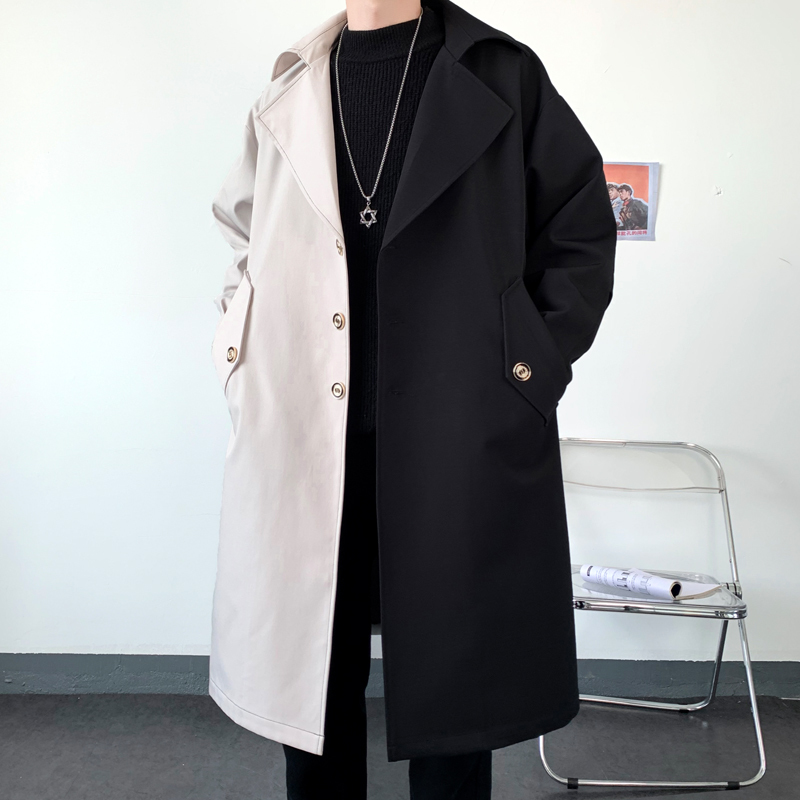 

Men' Trench Coats Jacke Long Coat Oversized Patchwork Windbreaker Big Pocket Fashion Overcoat 220826, Black white