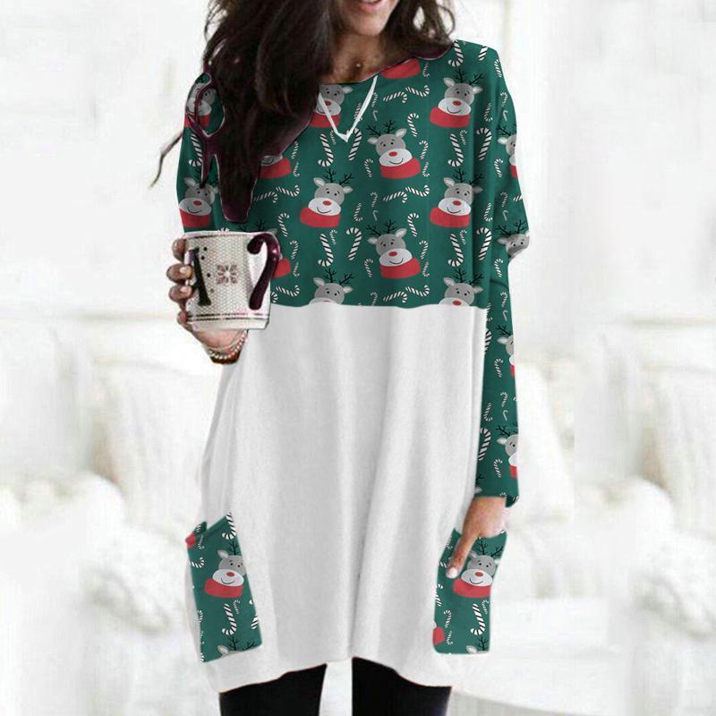 

Plus Size Women Clothing 2022 Long Sleeve Christmas Printed O-neck Tops And Blouse Elegant Ladies Tunic Camisas Women' Hoodies & Sweatshirt, Green