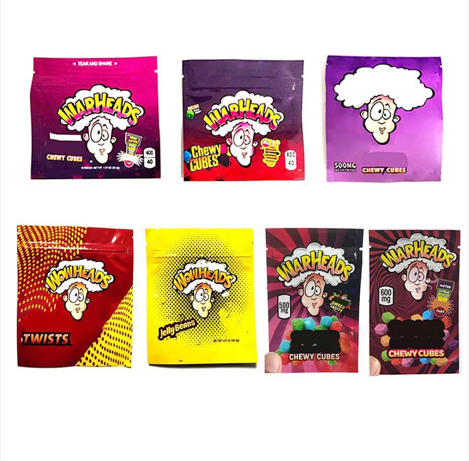 

Warheads Gummies packing Bags sour Candy Gummy 400MG 500MG 600MG Zipper resealable Edibles Retail Packaging Smell Proof Mylar Bag