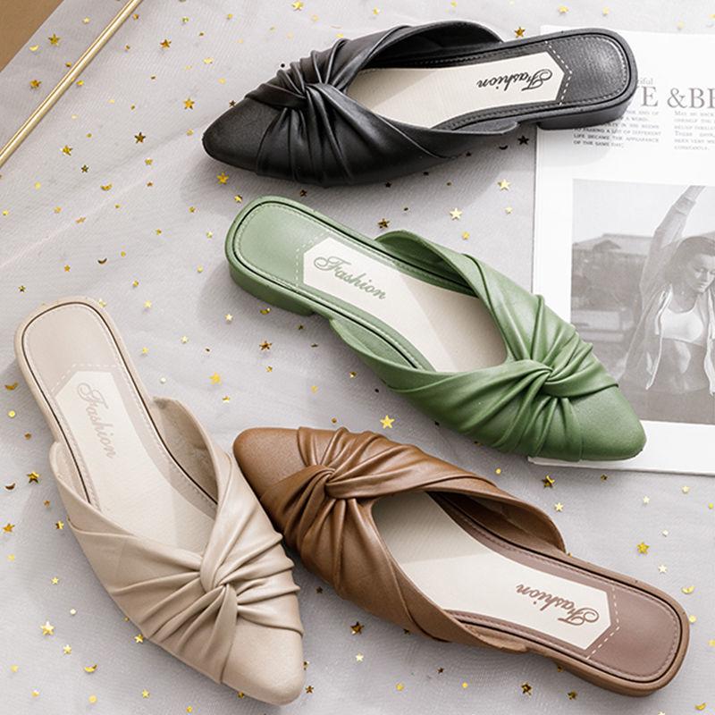 

Slippers 2022 Fashion Pointed Toe Mules Women Summer Candy Color Flats Slip-on Holiday Ladies Sandals Slides Pvc Shoes, Black