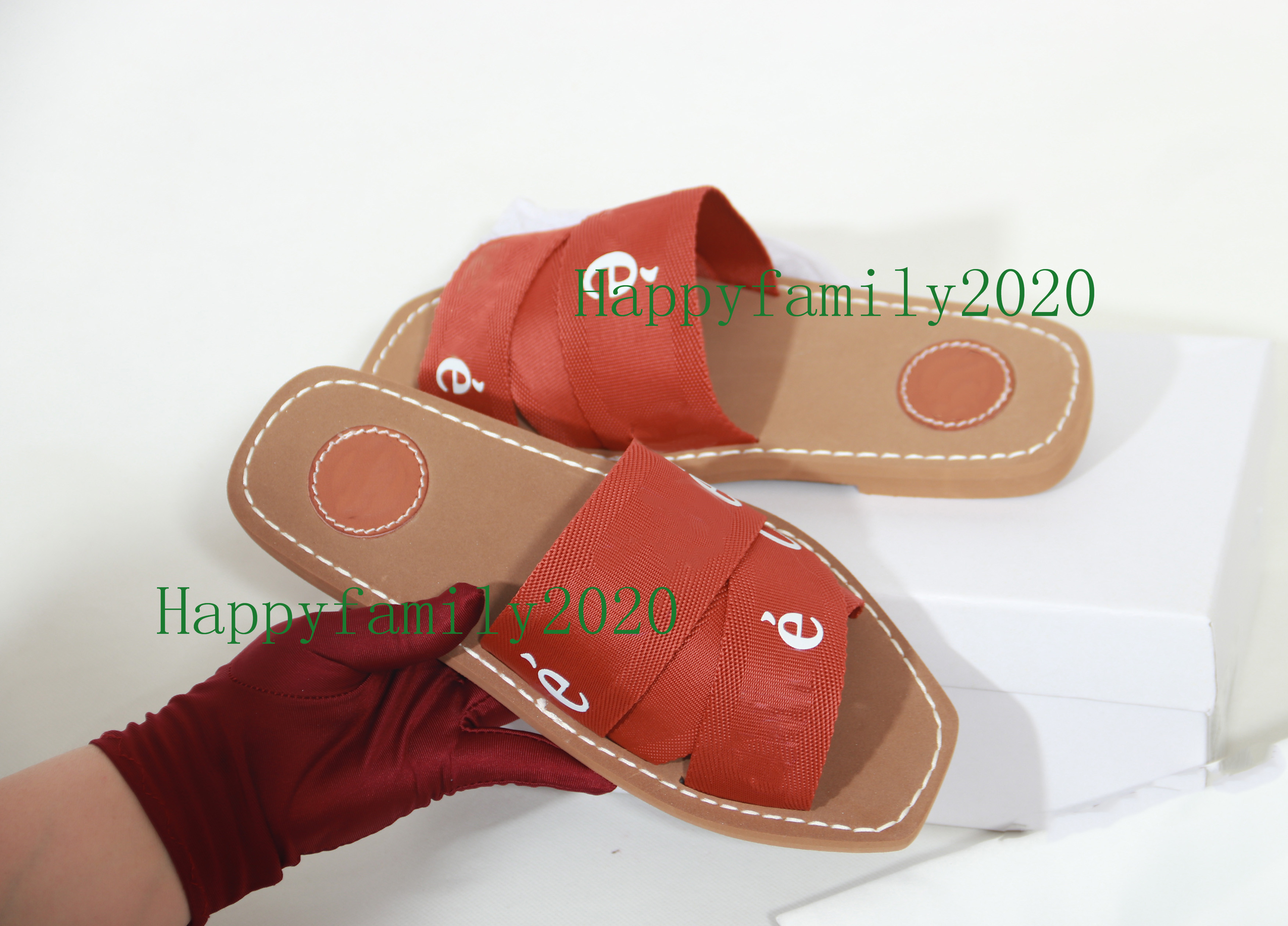 

2022 Newest Branded Women Woody flat Webbing Slipper Designer Lady Womens Lettering Fabric Outdoor Leather Sole Slide Slides Slippers, Cotton slippers