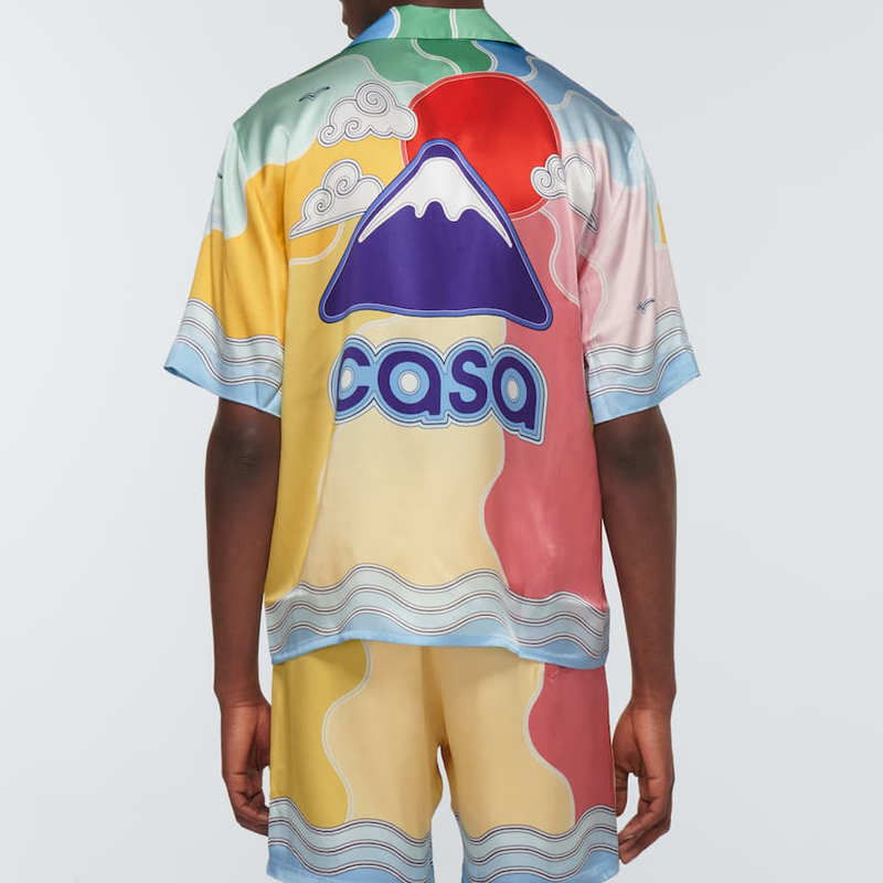 

2022 Europe France Paris Tee Hawaii Beach Mountain Sunset Cloud Silk Casual Shirt Mens Shorts Set Spring Summer Cool Hip hop Short Sleeve Men' Set