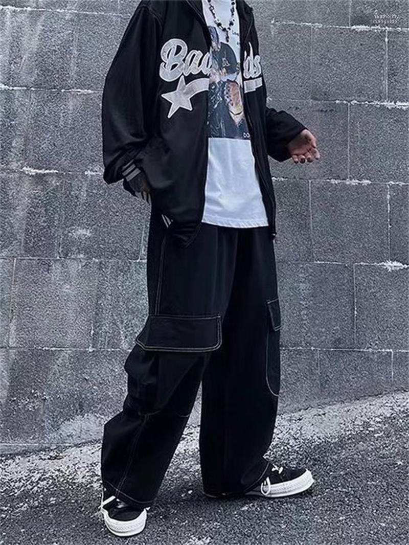 

Men's Pants Black Cargo For Men Harajuku BF Baggy Jeans Tripp Male Wide Leg Trousers Men's Japanese Streetwear Hip Hop Emo Bottom GothMe