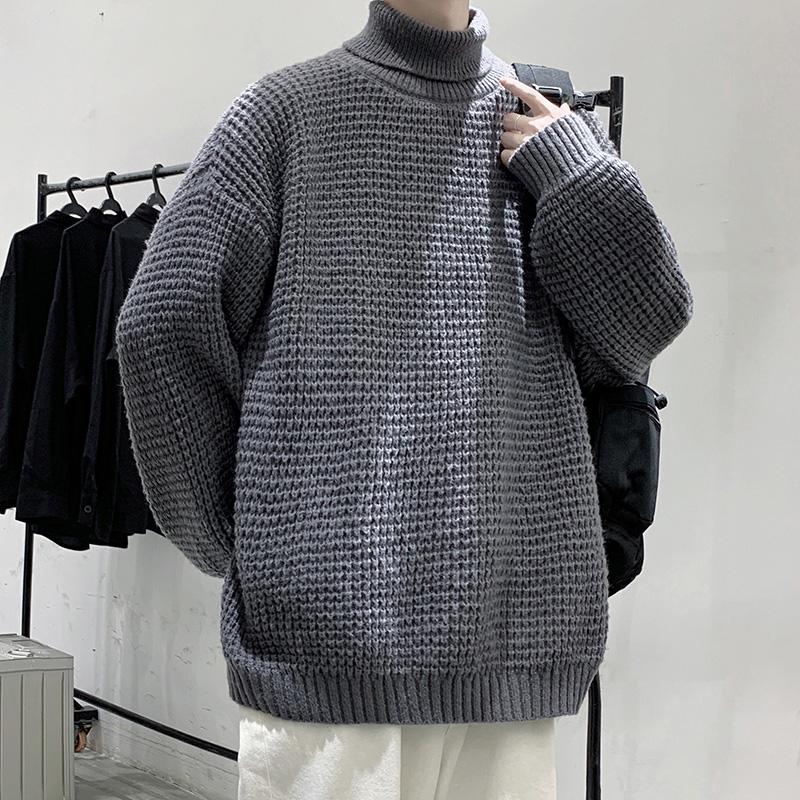 

Men's Sweaters Autumn Winter Sweater Men Casual Solid Loose Hip Hop Warm Turtleneck Knitted For ManMen's, Black