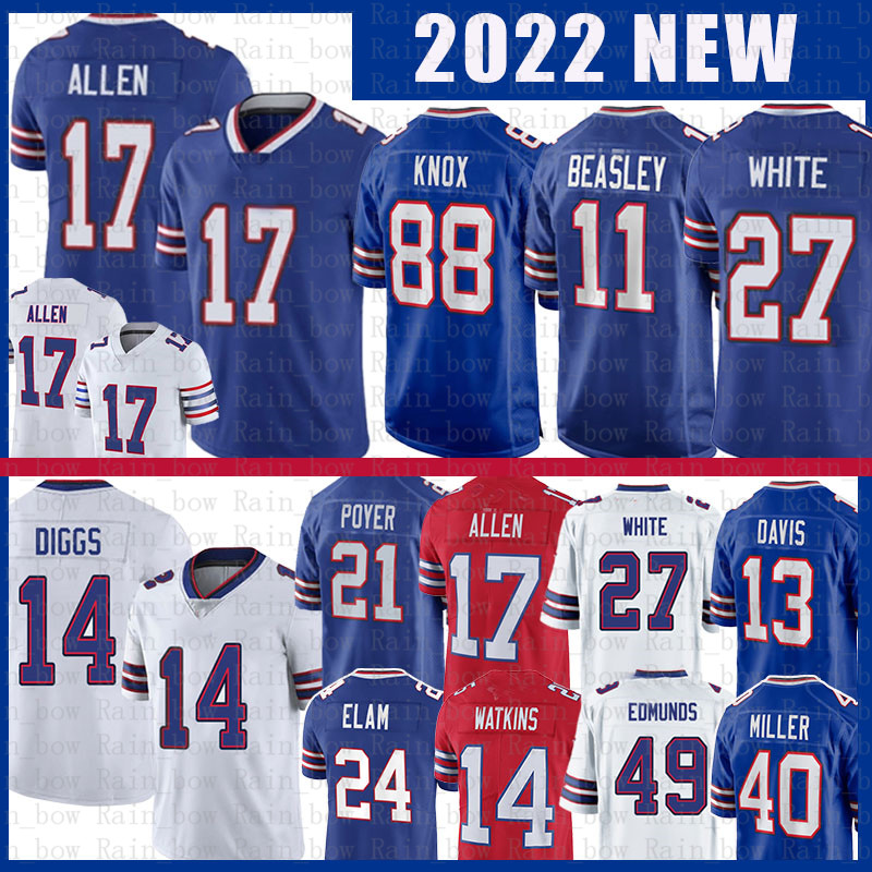 

Josh Allen 17 Jersey Tre'Davious White Von Miller Stefon Diggs Dawson Knox Gabriel Davis Micah Hyde Kaiir Elam 21 Poyer Tyler Bass O.J. Howard Tremaine Edmunds Football, Mens jersey(be)