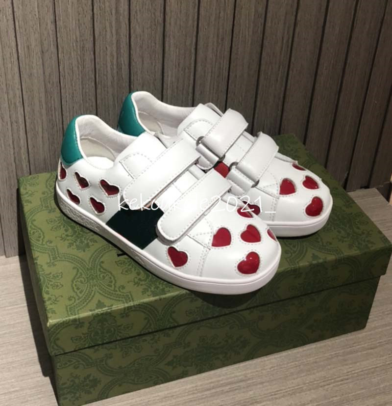 

Children Shoes for Boys Girls Breathable Leather Red Heart Fashion Casual Kids Casual Sneakers Non-slip Sport Shoes Top quality, White