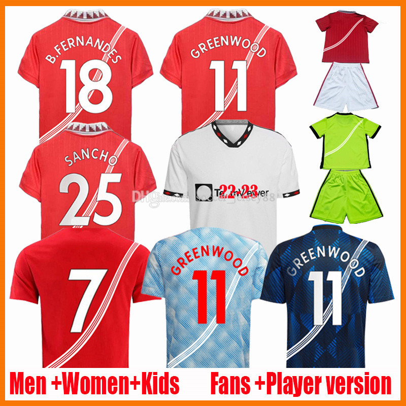 

SANCHO soccer jerseys 21 22 23 RASHFORD SHAW POGBA 2022 2023 fans player version MANS MARTIAL UTD B. FERNANDES LINGARD jersey football shirt men kids kit uniforms, 22-23 kids away kit