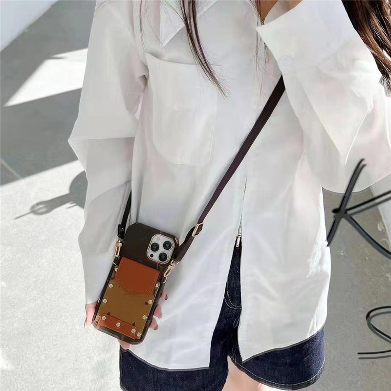 

New Designer Leather cases Card Pocket Hardware Crossbody Phone Case For iPhone 14 14promax 14pro 14plus 13 12PROMAX 11 XSMAX 7 8Plus XR X Wallet Cover 552, Brown +yellow l flowers