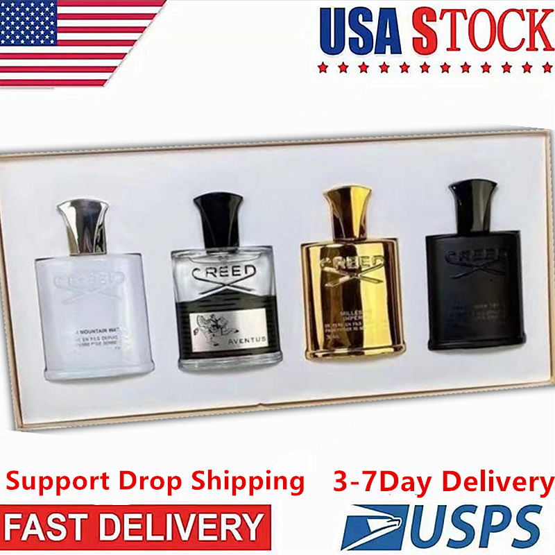 

Creed Perfume Newest 4pcs set Incense Scent Fragrant Cologne Men Silver Mountain Water aventus Green Irish Tweed Millesime Imperial 30Ml