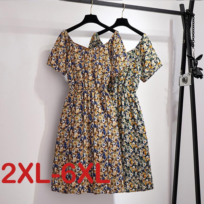 

Plus Size Dresses Summer Women Dress Vintage Short Sleeve Mini Chiffon Floral Women'Summer Tunic 2022 Casual Vestido, A0476-kaqi