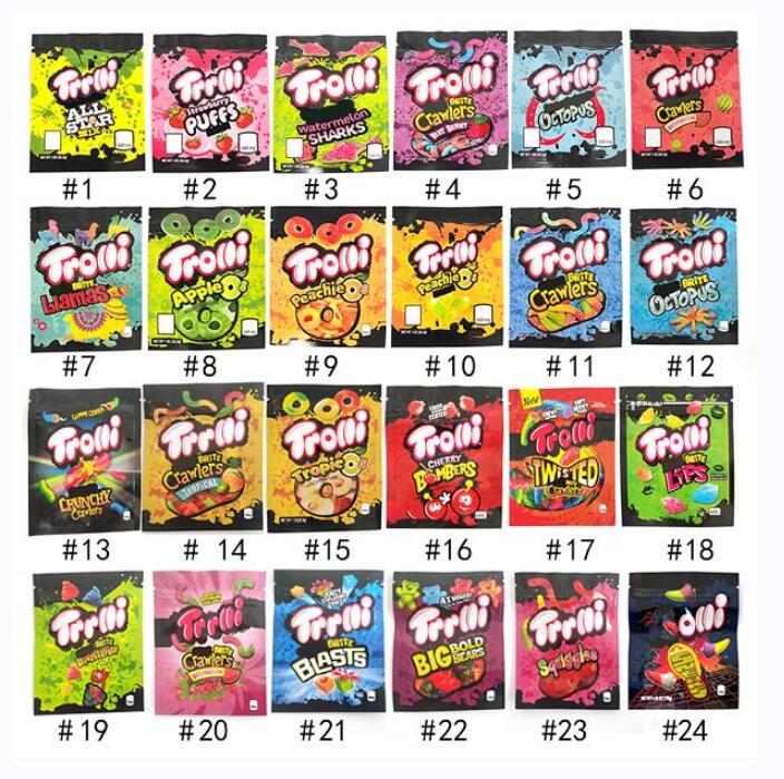 

200pcs Edible Gummy Bag 400 mg Errlli Trolli Trrlli Patch Bites Edibles Sour Candy resealable bags 3.5 bags