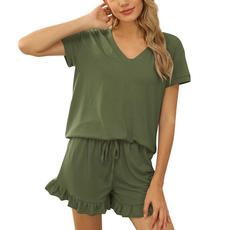

Women' Tracksuits Fashion Ruffle Summer Shorts Sets Women Two-piece Ladies 2 Piece Set Woman Clothes Casual Drawstring Homewear Pajamas, White