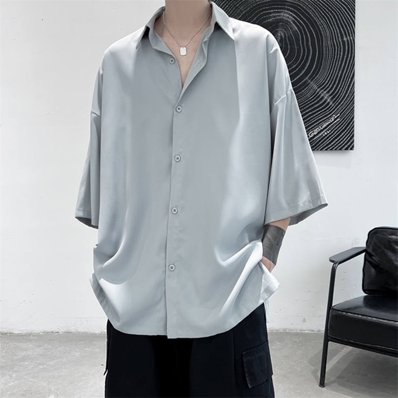 

Privathinker Half Sleeve Men Solid Shirts Summer Casual Oversize Blouses White Fashion Male Cardigan Vintage Korean Clothing 220401, Lightblue
