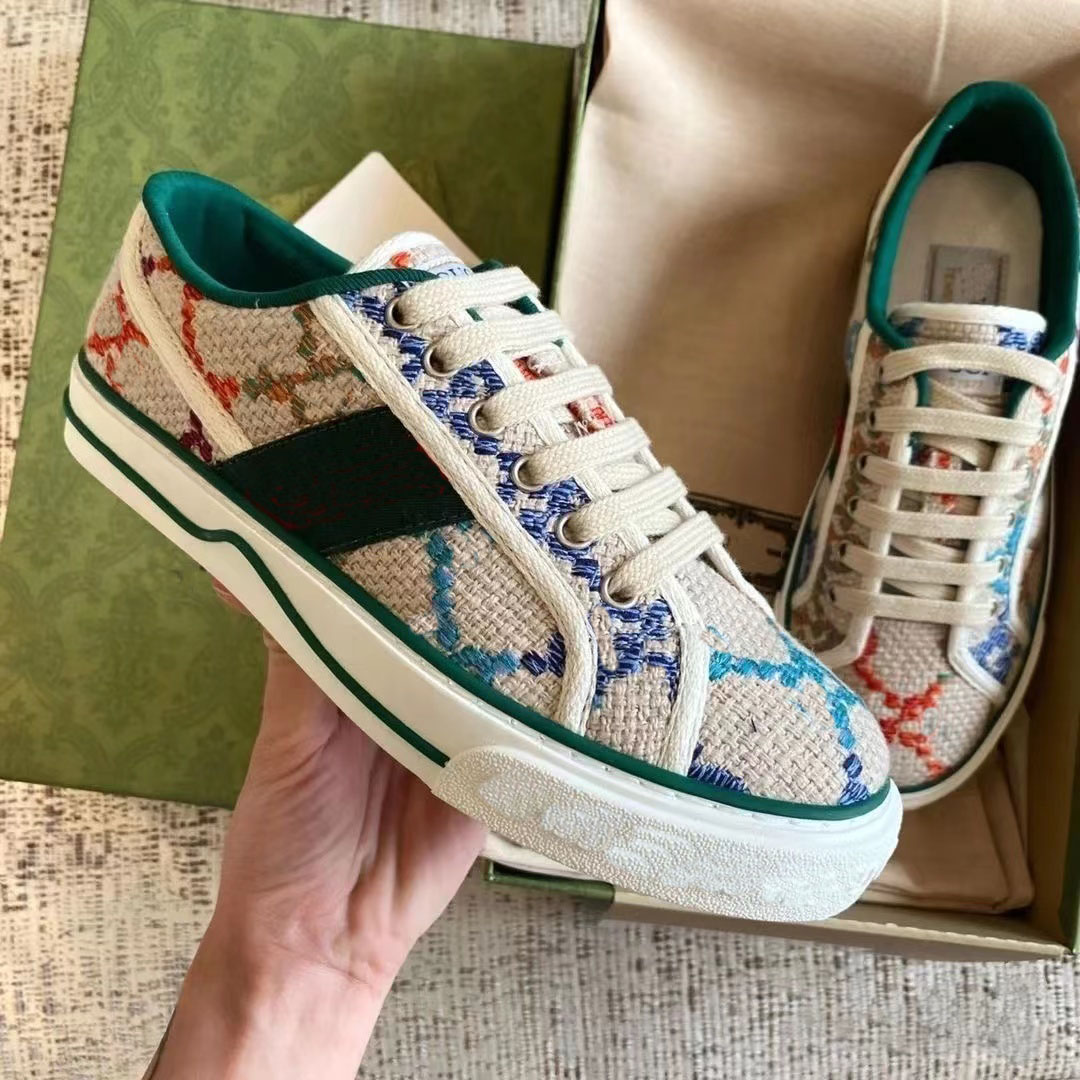 

1977 Canvas Luxurys Shoe Women Shoes Casual Sneakers Designers Tennis Beige Blue Washed Jacquard Denim Ace Rubber Sole Embroidered Vintage, As picture