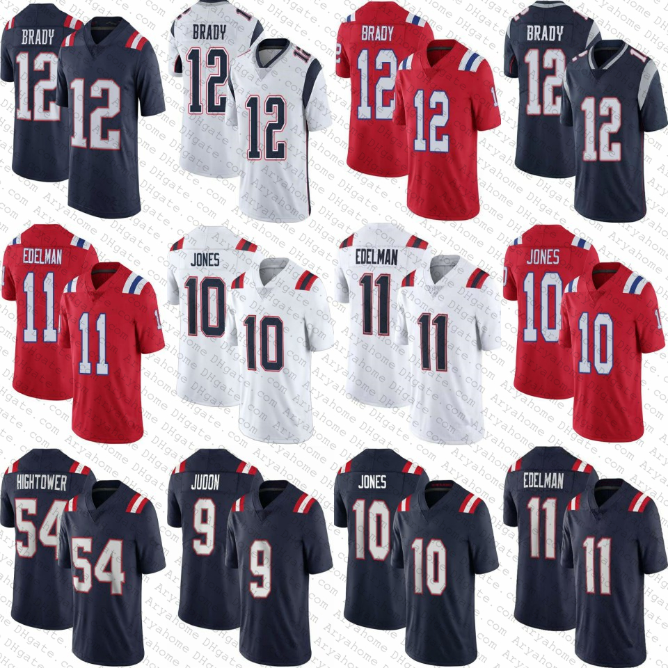 

12 Tom Brady 10 Mac Jones New Mens Women Tbpatrioter Kids Youth Football Jerseys 11 Julian Edelman 54 Dont'a Hightower 9 Matthew Judon Navy Red White Stitched Jersey, Shown(withlogo)