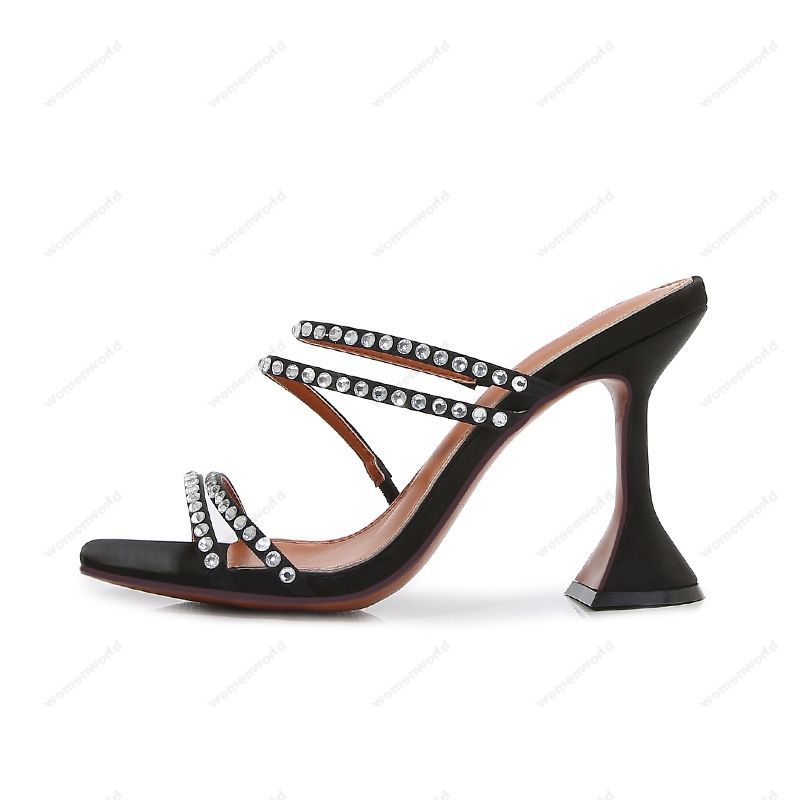 

Luxury Designer Amina Muaddi sandals New clear Begum Glass Pvc Crystal Transparent Slingback Sandal Heel Pumps Naima embellished Black satin sandals, Only a shoe box