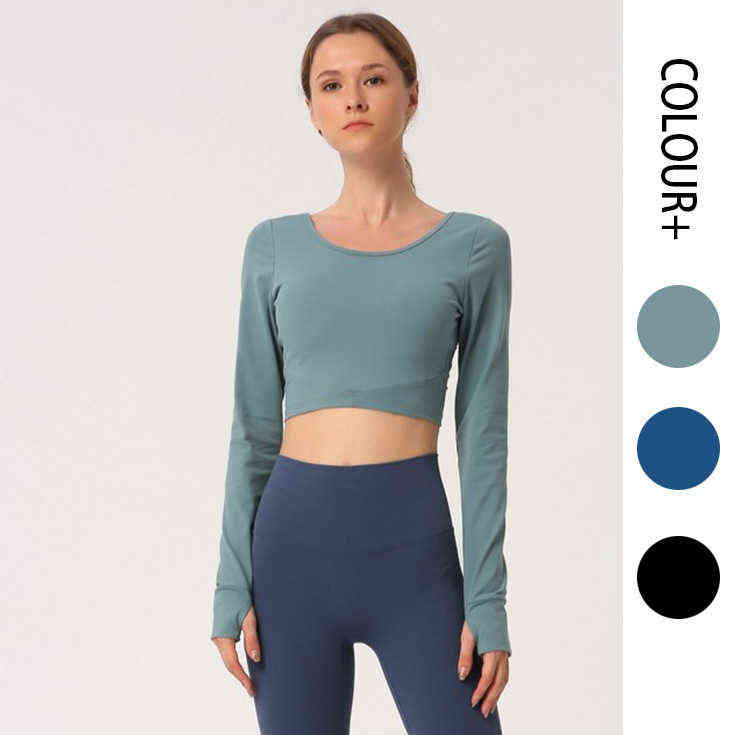 

Summer and Autumn Women' Fitness Running Yoga Soft Breathable Fashion Back Long Sleeved Blouse, Green