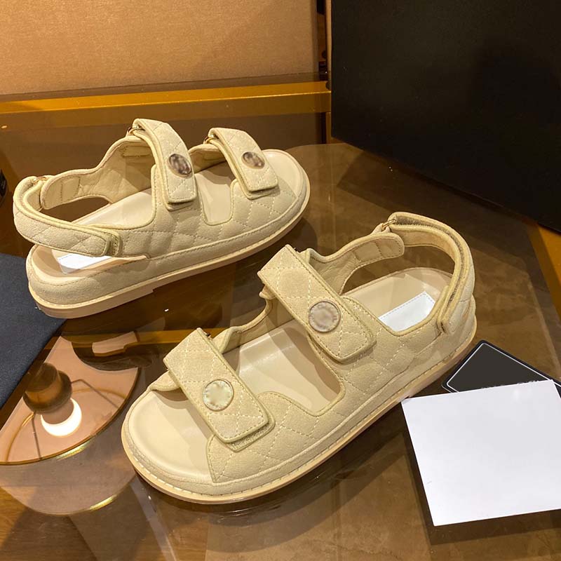 

Sandals For Woman Beach Shoes Platform Calfskin Rubber Slippers Luxury Lingbacks Velcroed Loafers Fashion Metal Slides Classic Mules Retro Flip Flops Espadrilles, Box