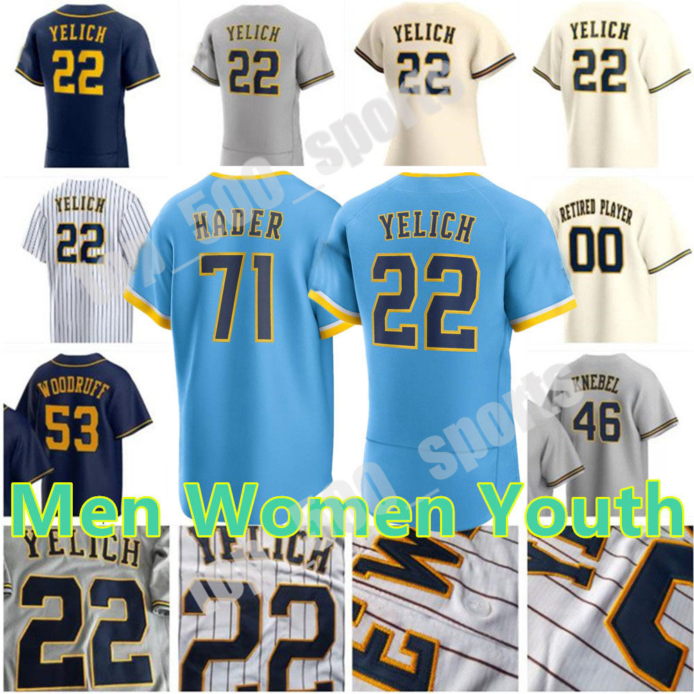 

2023 Custom 22 Christian Yelich Jersey Willy Adames Luis Urias Contreras Rowdy Tellez Corbin Burnes Counsell Hiura Woodruff Yount Mitchell Perkins Brice Turang, Colour 7