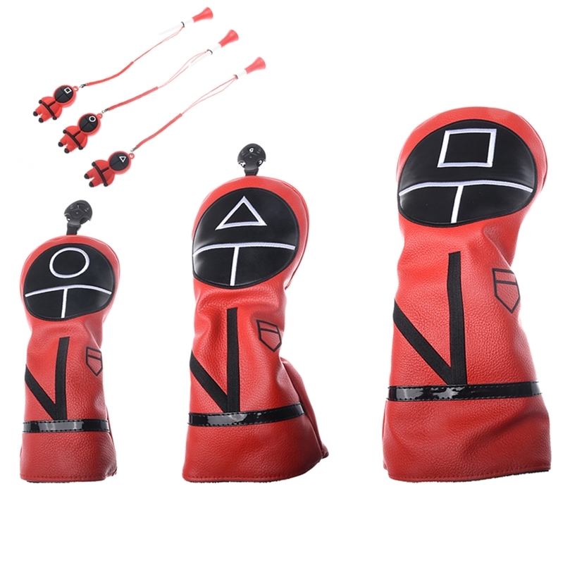 

Squid Game Figures Mask Golf Club Head Covers Wood Driver Protect Headcover Golf Accessories 220518